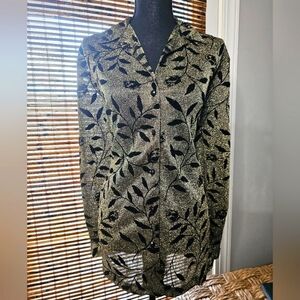 Vintage Alfred Dunner Glittery Black and Gold Floral Blouse